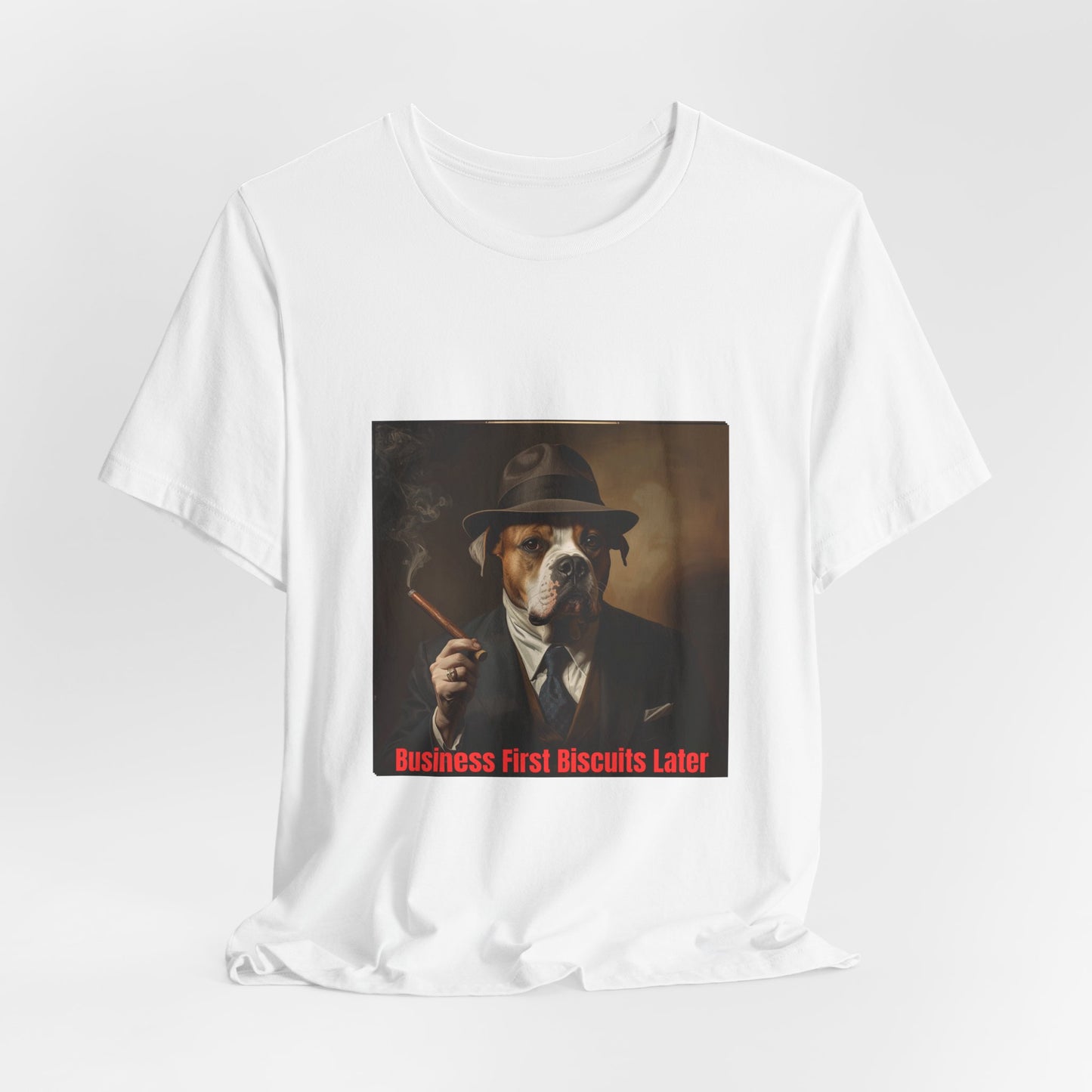 Dog Mobster T‑Shirt — "Business First Biscuits Later" Dog Mafia Tee