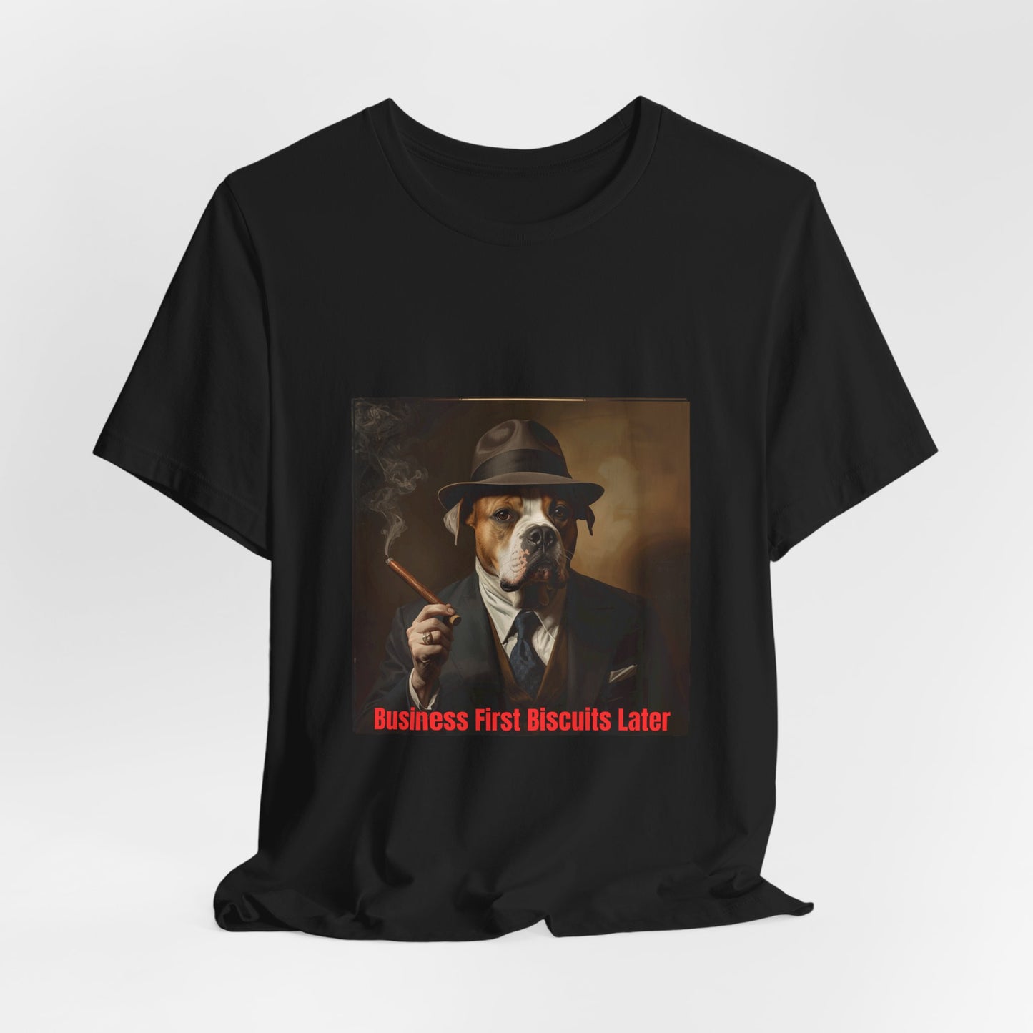 Dog Mobster T‑Shirt — "Business First Biscuits Later" Dog Mafia Tee
